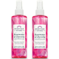 Heritage Store Rosewater & Glycerin 2-Pack - Hydrating Facial Mist - Dry Combination Skin Care - Rose Water Spray With Vegetable Glycerine - Made Without Dyes Or Alcohol, Hypoallergenic, Vegan, 8Oz Ea