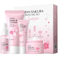 Vawolecy Sakura Skincare Set For Ladies, Travel Size Skin Care Kit With Cleanser, Serum, Eye Cream, Face Cream 4Pcs