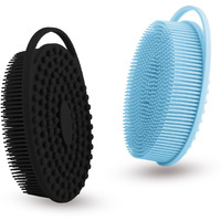 2 Pack Silicone Body Scrubber With Loofah Exfoliating Soft Body Shower Scrubber For Body, 2 In 1 Bath And Shampoo Wash Brush For Skin Exfoliation Men Women (Black&Blue)