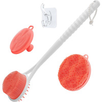 Geenoa Silicone Face/Body/Back Scrubber Set, 15.35 Soft Back Scrubber For Shower With Dual-Side Brush Head, Silicone Body Scrubber Facial Scrubber With Dense Bristles And Non-Slip Handle(Pink-3Pcs)