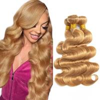 Honey Blonde Bundles Color #27 Body Wave Human Hair Bundles 26 28 30 Inch Peruvian # 27 Blonde Body Wave Bundles Hair Weave Double Weft Machine For Women