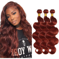 Reddish Brown Bundles Copper Red Body Wave 3 Bundles Human Hair Extensions 24 26 28 Inch Unprocessed Brazilian Virgin Color #33 Double Weft Weave Human Hair