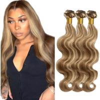 P4613 Bundle Ombre Body Wave Human Hair Bundles Highlight Blonde Two Tone Color 4 Brown Mixed With 613 Bundle Blonde Body Wave 3 Bundles 24 24 24 Inch 300G