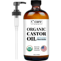 Castor Oil 100% Pure Organic Cold Pressed Unrefined Glass Bottle With Pump | Usda Certified Organic | Hexane Free Extra Virgin | For Hair Growth Eyebrows Eyelashes Skin And Castor Oil Pack Wrap | 16Oz