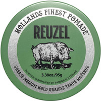 Reuzel Green Grease Pomade, Medium All Day Hold, Oil-Based Styling Wax, Medium Shine And Flake Free, Easy To Wash Out, For All Hair Types, 1.3 Oz