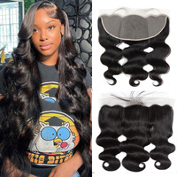 13X6 Frontal Human Hair Body Wave Hd Transparent Ear To Ear Lace Frontal Closure With Baby Hair Free Part 100% Virgin Human Hair Natural Black 14 Inch