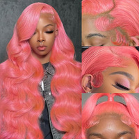 Pink Lace Front Wigs Human Hair 28 Inch Wig Human Hair 13X4 Hd Transparent Body Wave Lace Front Wigs Human Hair Pink Colored 180 Density Pre Plucked Glueless Frontal Wig Human Hair For Women