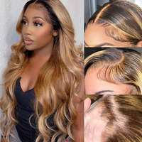 Homgoss Lace Front Wigs Human Hair 13X6 Highlight Tb/4/27 Transparent Lace Front Wigs Ombre Honey Blonde Human Hair 250 Density Body Wave Full Frontal Lace Wig For Women (32Inch)