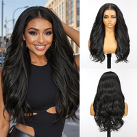 Allbell 13X6 Natural Black Lace Front Wig For Black Women,Glueless Synthetic Hd Lace Wigs,22Inch Body Wave Hair Replacement