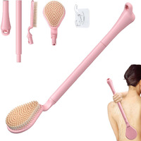 Geenoa Back Scrubber For Shower, 19 Detachable Long Handle Shower Body Scrubber For Wet Or Dry Brush, Adjustable 2-In-1 Back & Body Brush With Medium Soft Bristles For Deep Cleaning(Pink)