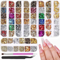 5 Boxes 60 Colors Holographic Nail Art Sequins Kit,Nail Foil Flakes Laser Iridescent Sparkle Hollow Star Butterfly Heart Round Mixed-Shapes Nail Glitter Flakes For Manicure Body Makeup Craft Diy