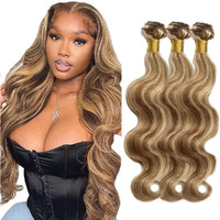 Ombre Bundles P4613 Body Wave Human Hair Bundle 8A Highlight Hair Weave Two Tone Dark Brown And Blonde Bundle 613 Blonde Body Wave 3 Bundles 32 32 32 Inch