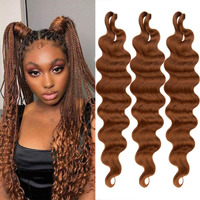 Cookoo 3 Packs Body Wave Braiding Hair 24 Inch Pre-Feathered Bouncy Wavy Braiding Hair French Curl Wavy Crochet Hair Synthetic Hair Extensions For Boho Box Braids(30#)