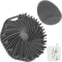 Manmihealth Silicone Handheld Manual Facial Cleansing Brush & Silicone Body Scrubber Shower Brush With Non-Slip Hand Strap Set 2 Pcs, Deep Cleansing Face Body Scrubber With A Free Hook (Gray*2)