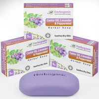 Herboganic Castor Oil, Lavender And Peppermint Herbal Soap | Pack Of 3 Of 5Oz Soap Bar | Natural Bar Soap For Face And Body | Hydrating And Nourishing | Suitable For Men And Women