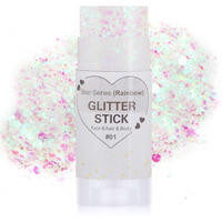 Paminify Rainbow White Hair Glitter Stick,Mermaid Costume Body Face Glitter, Singer Concert Star Glitter Makeup For Kids And Women,Waterproof Rave Accessories Sequins Body Paint For Clavicle