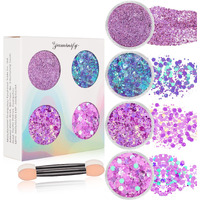 Paminify Purple Face Glitter Gel,4 Styles Butterfly Style Body Glitter Mermaid Costume For Kids,Mardi Gras Outfit For Women,Sparkling Hair Glitter Makeup Rave Festival Accessories,40G/1.41 Oz