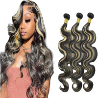 Niciitysi Highlight Human Hair P1B27 Body Wave Bundles 24 26 28 Inch Double Weft Brazilian Hair Extensions Ombre Two Tone Black Mixed With Blonde Bundles For Women