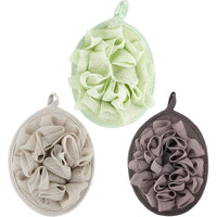 Boao Bath Shower Pouf Sponge Mesh Pouf Shower Ball Exfoliating Body Sponge Pad Scrubber Glove With Flower Bath Ball (3 Pcs,Green,Khaki,Dark Brown)