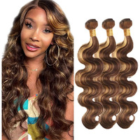 P4/27 Blonde Bundles Human Hair Body Wave Bundles Human Hair 22 24 26 Inch Brazilian Hair 3 Bundle Highlight Brown Unprocessed Virgin Remy Hair Extensions 50 Gram Per Bundle