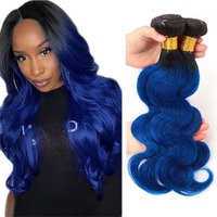 Blue Body Wave Bundles Ombre Human Hair Bundle Tow Tone Black To Blue Bundles 100% Unprocessed Virgin Hair Extensions 10 12 14 Inch