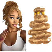 Honey Blonde Bundle Color #27 Body Wave Human Hair Bundles Peruvian Unprocessed Virgin Hair 12 14 16 Inch #27 Blonde Body Wave Bundles Human Hair Weave