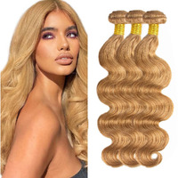 #27 Blonde Bundles Human Hair Body Wave Bundles 12 14 16 Inch 3 Bundle Unprocessed Brazilian Virgin Hair Honey Blonde Body Wave Human Hair Extensions 50 Gram Per Bundle