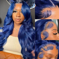 Dorashion 30 Inch Blue Lace Front Wigs Human Hair 13X4 Hd Transparent Dark Blue Body Wave Human Hair Lace Front Wigs For Women 180 Density Pre Plcked Lace Frontal Colored Wig With Baby Hair