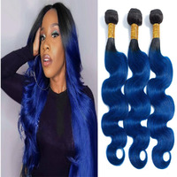Ombre Blue Bundles Human Hair 1B/Blue Body Wave Bundles 14 16 18 Inch Brazilian Virgin Remy Hair Extensions Two Tone Black Roots To Blue Human Hair
