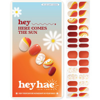 Heyhae Semi Cured Gel Nail Strips | No Led Lamp Needed | Summer, Floral, Red | Easy Apply & Remove, Salon Quality | Includes 28 Strips, 1 Prep Pads, Nail File & Wooden Stick - Hey, Here Comes The Sun