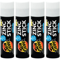 Sun Zapper Zinc Oxide Sunscreen Stick Spf 50+ White - 4-Pack (0.42 Oz Each) - Water-Resistant Mineral Sunblock - Made In Australia