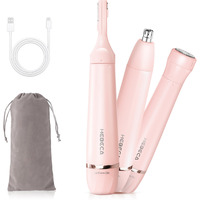 Hebeca Nose Hair Trimmer For Women, 3In1 Electric Eyebrow Trimmer Waterproof Facial Hair Removal Rechargeable Hair Shaver Razor For Nose Ear Eyebrow Peach-Fuzz Lips Chin Ft3001 Pink