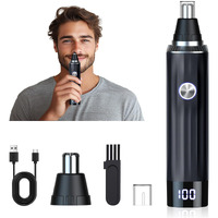 Ginity Ear And Nose Hair Trimmer For Men Women With Led Light Digital Display,Painless Usb Rechargeable Facial Hair Remover With Powerful Motor And Dual-Edge Blades Easy Cleansing 12000 Rpm (Black)