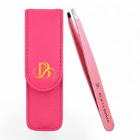 Beauty Power Professional Tweezers In Case - Slant, Durable Lightweight German Stainless Steel, Ultra Precision Tweezers For Eyebrows, Facial Hair, Chin, And Ingrown Hair Removal - Gift (Pink)