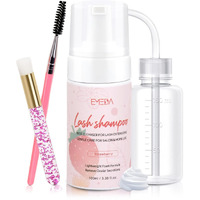 Emeda Lash Shampoo Kit - 3.38 Fl.Oz / 100Ml Gentle Foam Lash Cleanser, Oil-Free Cleaning For Wash Extension/Natural Eyelash Bath With Rinse Bottle Brush (Strawberries)