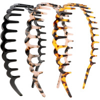 Aprince Zig Zag Headbands For Women 3Pcs, U-Shape Comb Headband, Tortoise Shell Headband With Teeth, Acetate Resin Zigzag Headbands, Plastic Claw Head Bands Non-Slip, Shark Tooth Wavy Hair Band