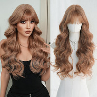 Park Yun Light Rose Brown Body Wave Wig With Bangs For Women Mixed Blonde Long Wavy Bangs Wigs Synthetic Heat Resistant Wig For Daily Wearing Party Festival Gifts