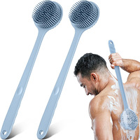 Sunnyray 2 Pack 15 Inch Soft Silicone Back Scrubber With Long Handle, Scrubber Anti Slip For Shower, Bath Body Brush, Improved Skin Health Can Produce Foam For Men And Women(Gray Blue)