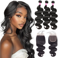 Dmkeep 12A Human Hair Bundles With Closure 20 22 24+18 Inch Body Wave 3 Bundles With 4X4 Hd Transparent Lace Closure Free Part 100% Brazilian Unprocessed Virgin Human Hair Extensions Natural Color