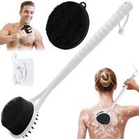Geenoa Silicone Back Scrubber & Body Scrubber Set, 15.35 Soft Back Scrubber For Shower With Dual-Side Brush Head, Silicone Loofah Exfoliating Body Scrubber With Dense & Waved Bristles(Black-2Pcs)
