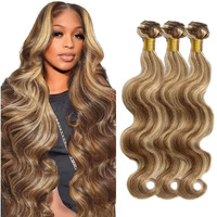 P4613 Bundles Highlight Blonde Body Wave Human Hair Bundle Two Tone Chocolate Brown And 613 Blonde 3 Bundles 34 34 34 Inch 613 Body Wave Bundle Hair Extensions