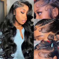 28 Inch 13X6 Lace Front Wigs Human Hair 200% Density Real Human Hair Wig Body Wave Hd Lace Frontal Wigs Pre Plucked Transparent Lace Natural Black For Women