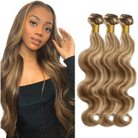 Fridnae Hair P4613 Bundles Highlgiht Blonde Body Wave Human Hair Bundle 613 Ombre 3 Bundles 28 28 28 Inch Two Tone Chocolate Brown Mixed With 613 Bundle 300G
