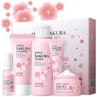 Skincare Gift Set Sakura Skin Care Travel Kit With Cleanser, Toner, Serum, Eye Cream, Face Cream For Women Girls (5Pcs)