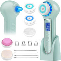 Umickoo Face Scrubber Exfoliator,Facial Cleansing Brush Waterproof With Lcd Screen,Blackhead Remover Vacuum With 5 Brush Heads,Face Spin Brush For Exfoliating (Green)
