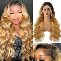 Belaved Ombre Lace Front Wigs Human Hair Honey Blonde With Black Roots 13X4 Hd Transparent Body Wave 1B/27 Wig Human Hair Pre Plucked Hd Frontal 180 Density Glueless 32Inch