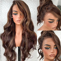 13X6 Hd Glueless Lace Frontal Wig Pre-Plucked 200 Density Ombre Honey Blonde Highlights Similar Human Hair Synthetic Long Body Wave Lace Front Wig Ready To Wear 26Inch #4/30 Ombre Honey Blonde