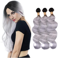 Ombre Grey Body Wave Bundle Black To Grey Human Hair 3 Bundles 100% Unprocessed Virgin Hair Brazilian Double Weft Extensions 24 26 28 Inch For Women