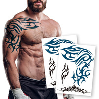 2 Sheets Blue Temporary Tattoos Totem For Men Women Adults - Large Fake Tattoo Stickers For Arm Chest Back Shoulder - Waterproof Realistic Body Art For Parties Cosplay Makeup