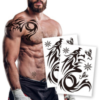 2 Sheets Dragon Temporary Tattoos - Large Sheets For Men - Realistic Shoulder Tribal Designs - Waterproof & Long-Lasting Body Art